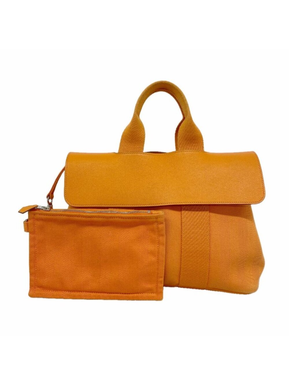 Hermes Tote Bag Valparaiso PM Toile Chevron Orange Silver